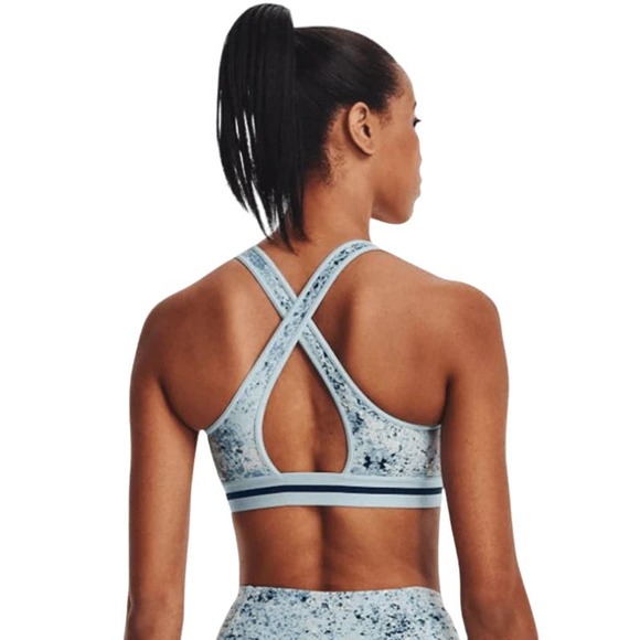 NWT Under Armour x Project Rock Womens Blue Spotted Crossback Sports Bra 1371365 - Picture 2 of 11